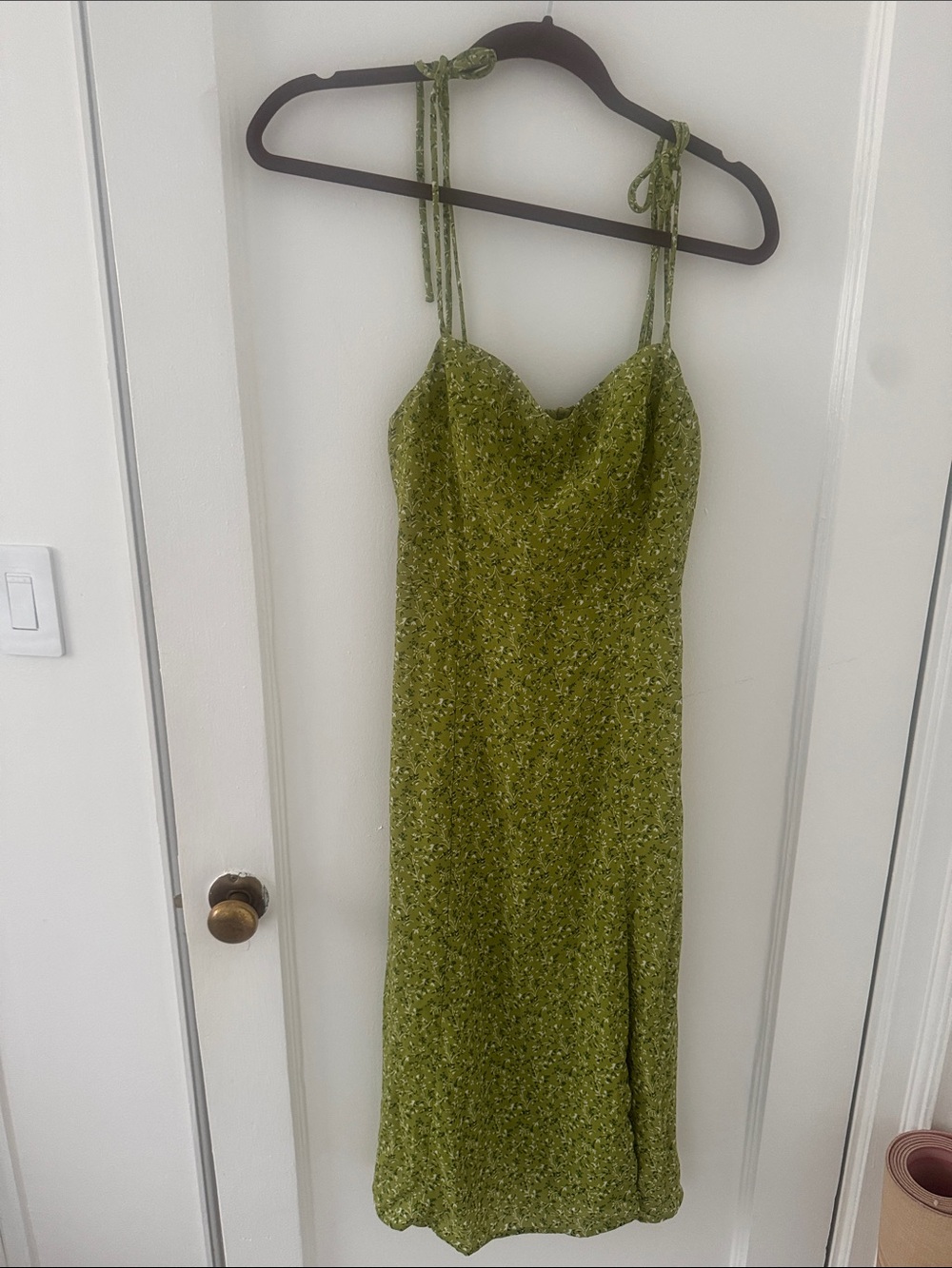 SHEIN Olive Green Floral Midi Slip Dress with Tie Straps
